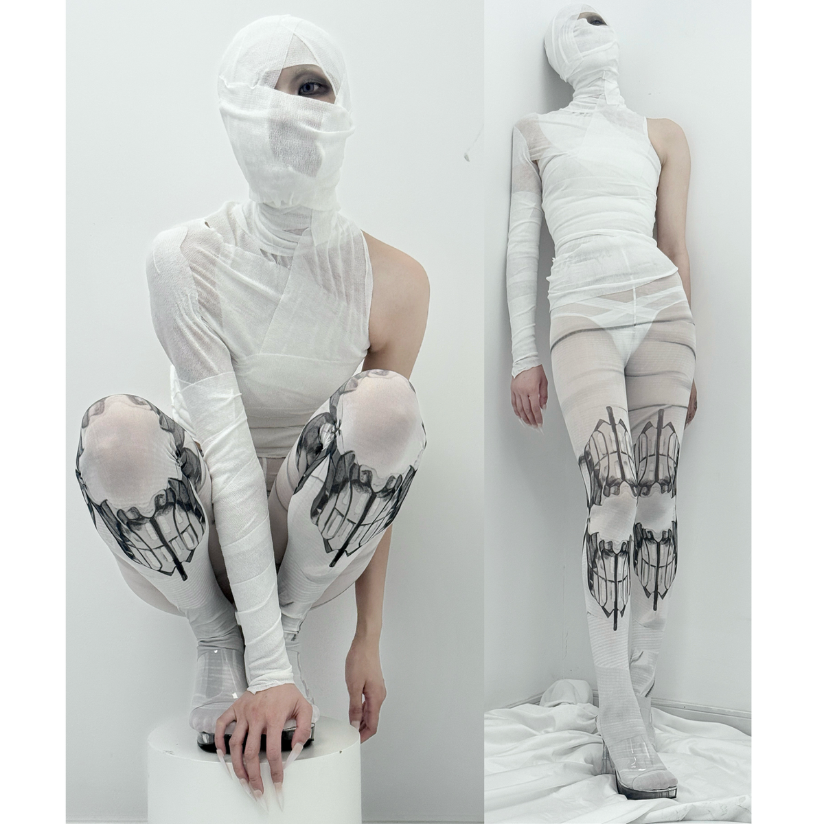 IIIMIII Darktotem/White print stockings 8