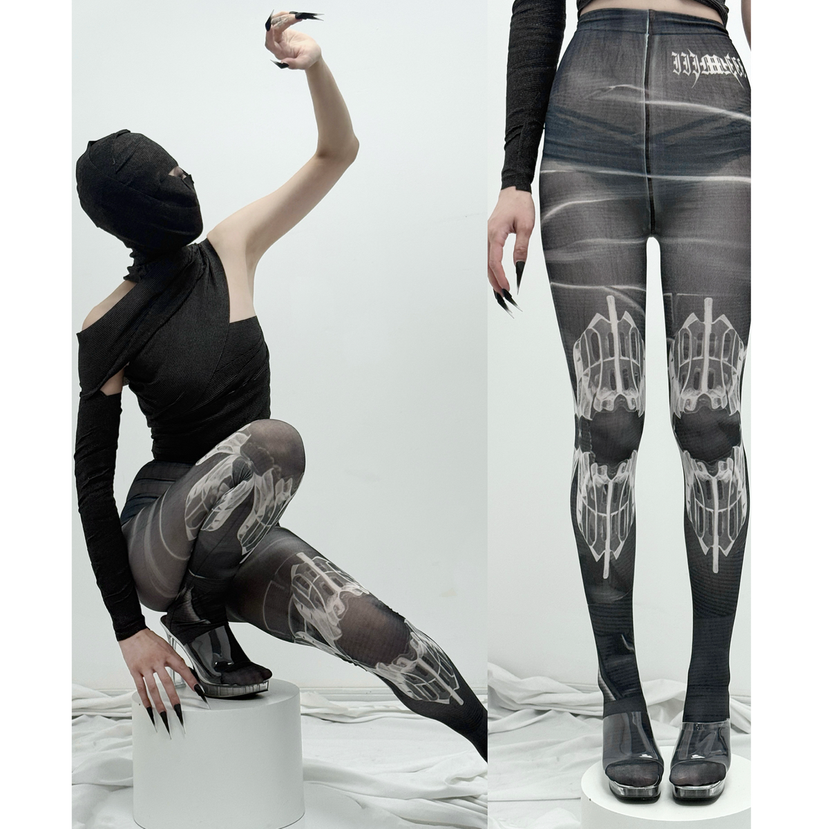IIIMIII Darktotem/White print stockings 8