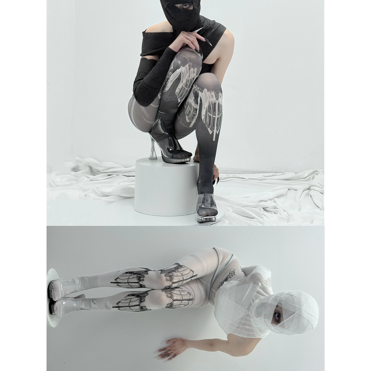 IIIMIII Darktotem/White print stockings 8
