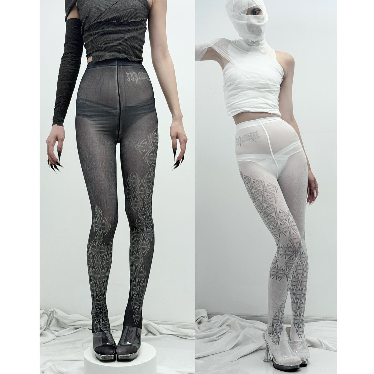 IIIMIII Darktotem/White print stockings 9
