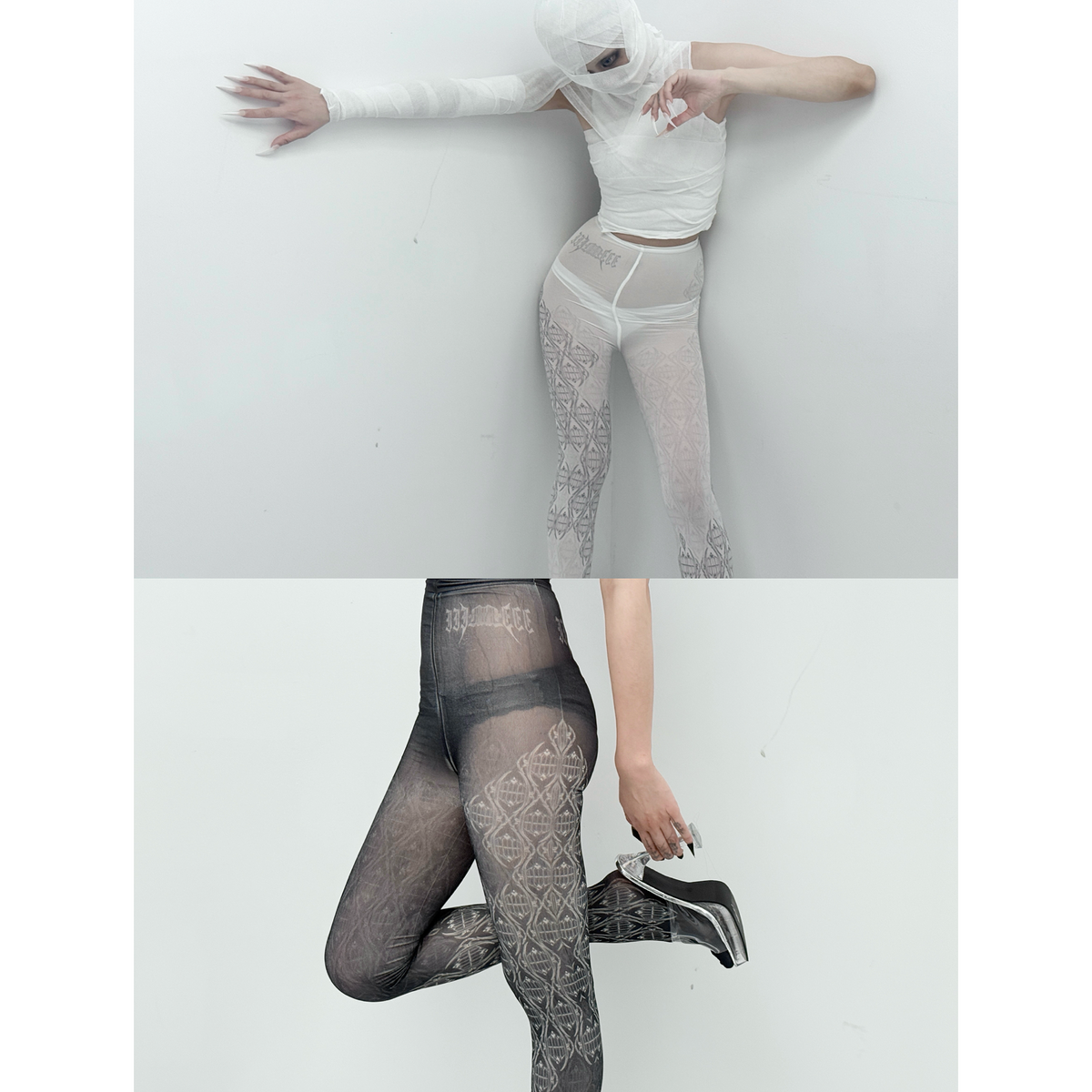 IIIMIII Darktotem/White print stockings 9