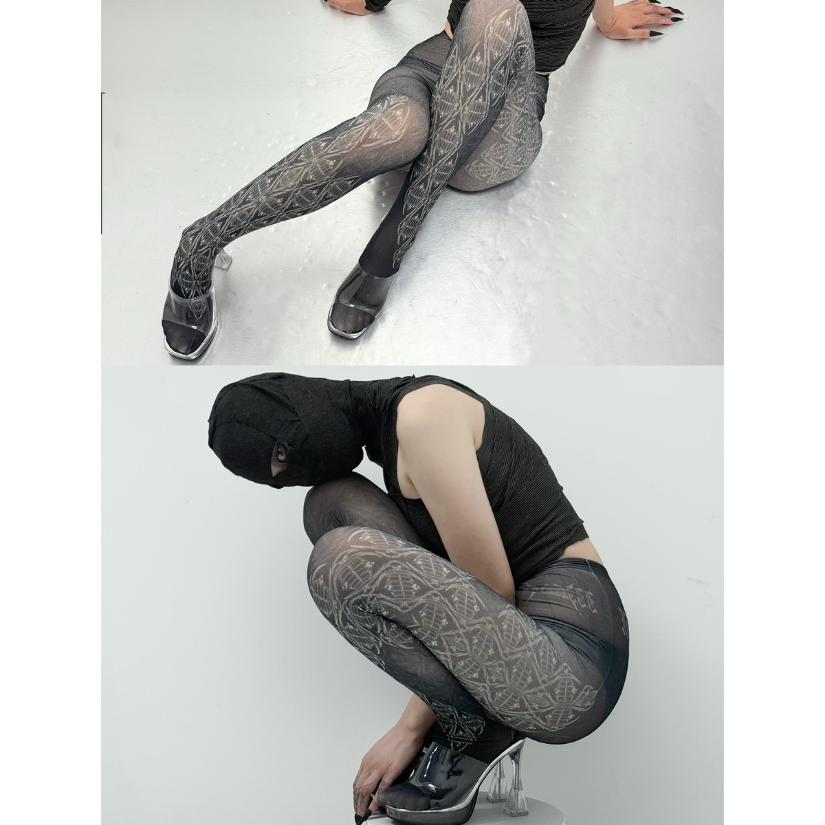 IIIMIII Darktotem/White print stockings 9