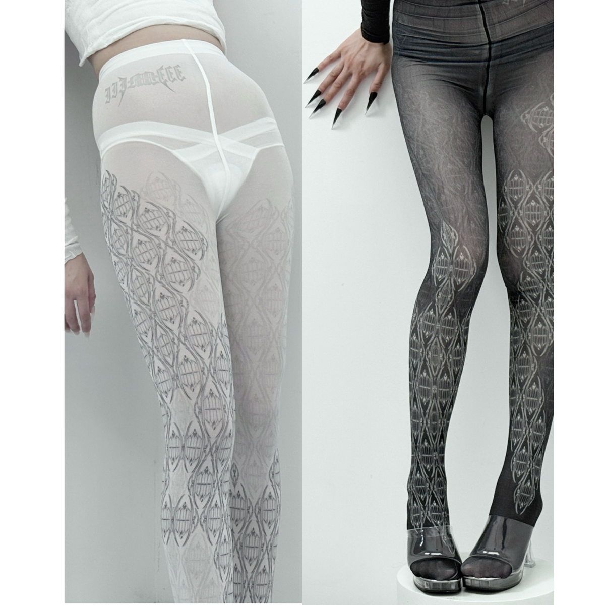 IIIMIII Darktotem/White print stockings 9